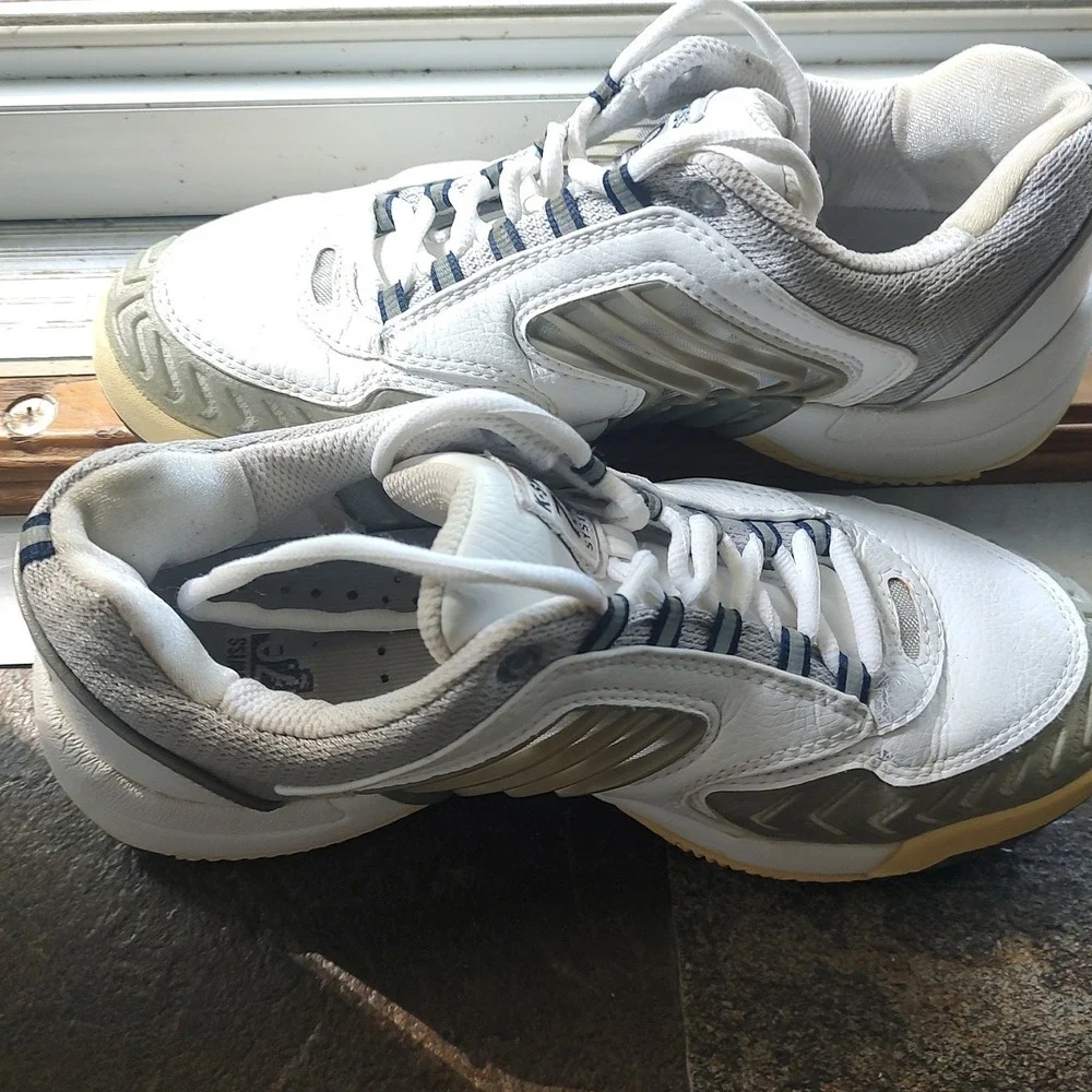 K-Swiss 7.0 System Men Tennis Shoes White Grey Leather Sneaker 91184177 Size 9.5